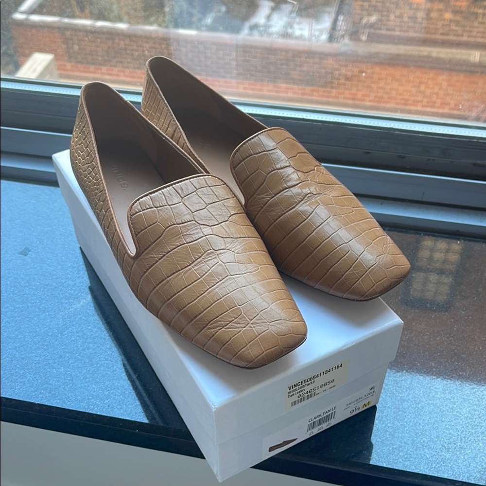 Vince Clark Tan Croc-Embossed Loafers